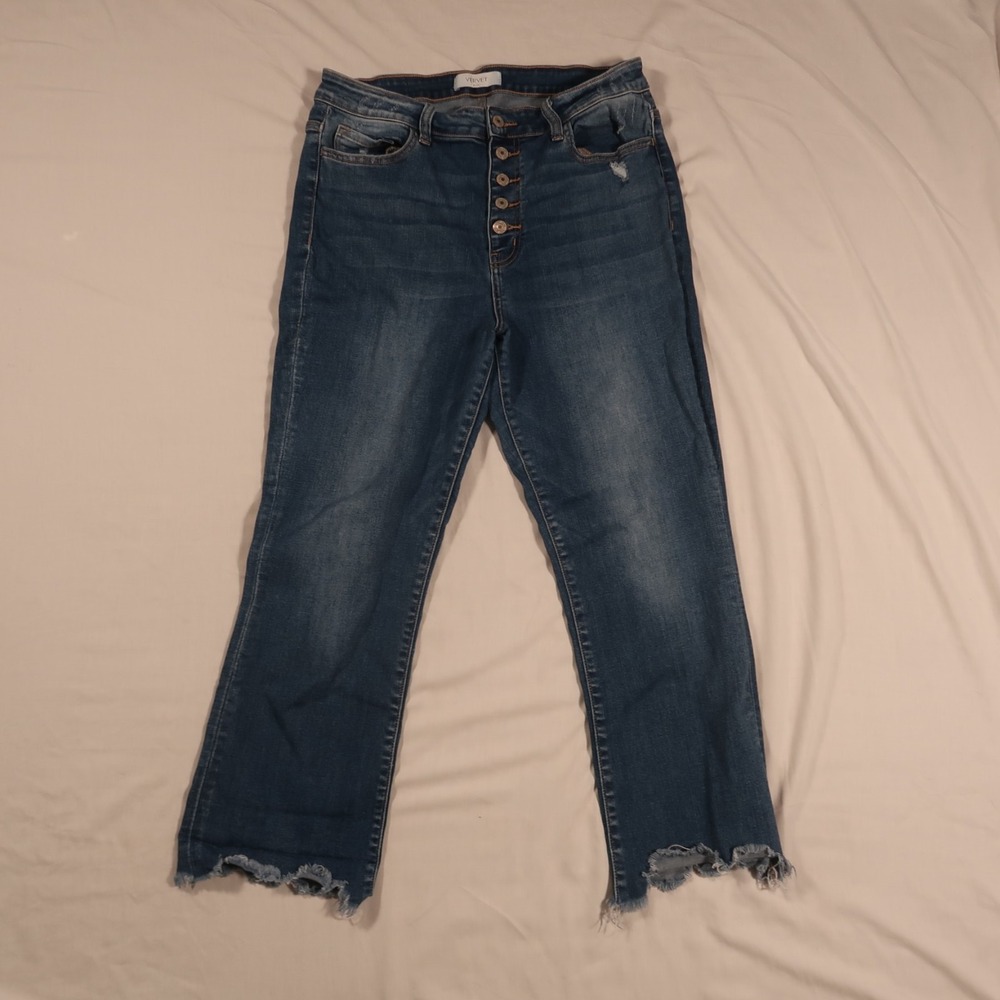 Vervet Jeans High Rise Distressed Blue Denim Size 32 VT1143 Stretch